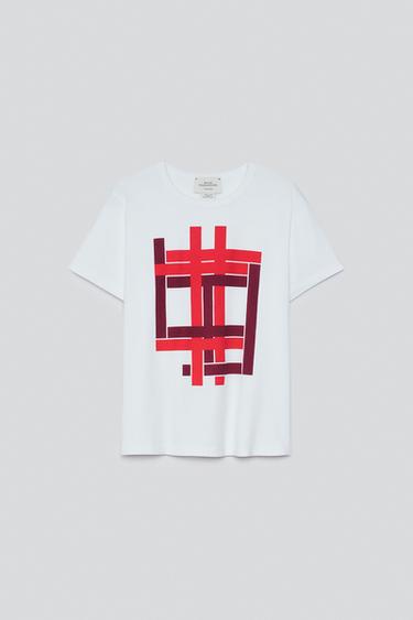 LABYRINTH PRINT T-SHIRT — White / Red 1