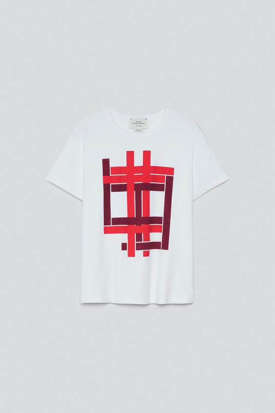 T-SHIRT MIT LABYRINTH-PRINT - Weiß / Rot von Zara - Bild 0