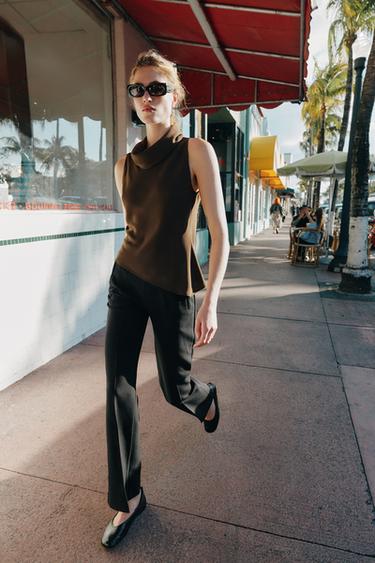 Zara ASYMMETRIC HEM TOP - Brown - Image 0