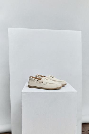 SAPATO NÁUTICO DE PELE - Branco da Zara