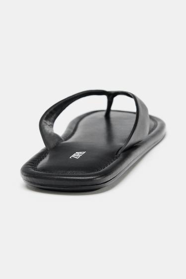 FLAT LEATHER SANDALS - Black by Zara - Image 4