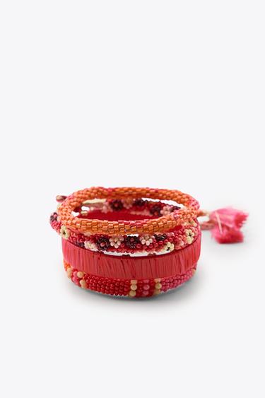 Zara BEADED BRACELET PACK - Red / Orange