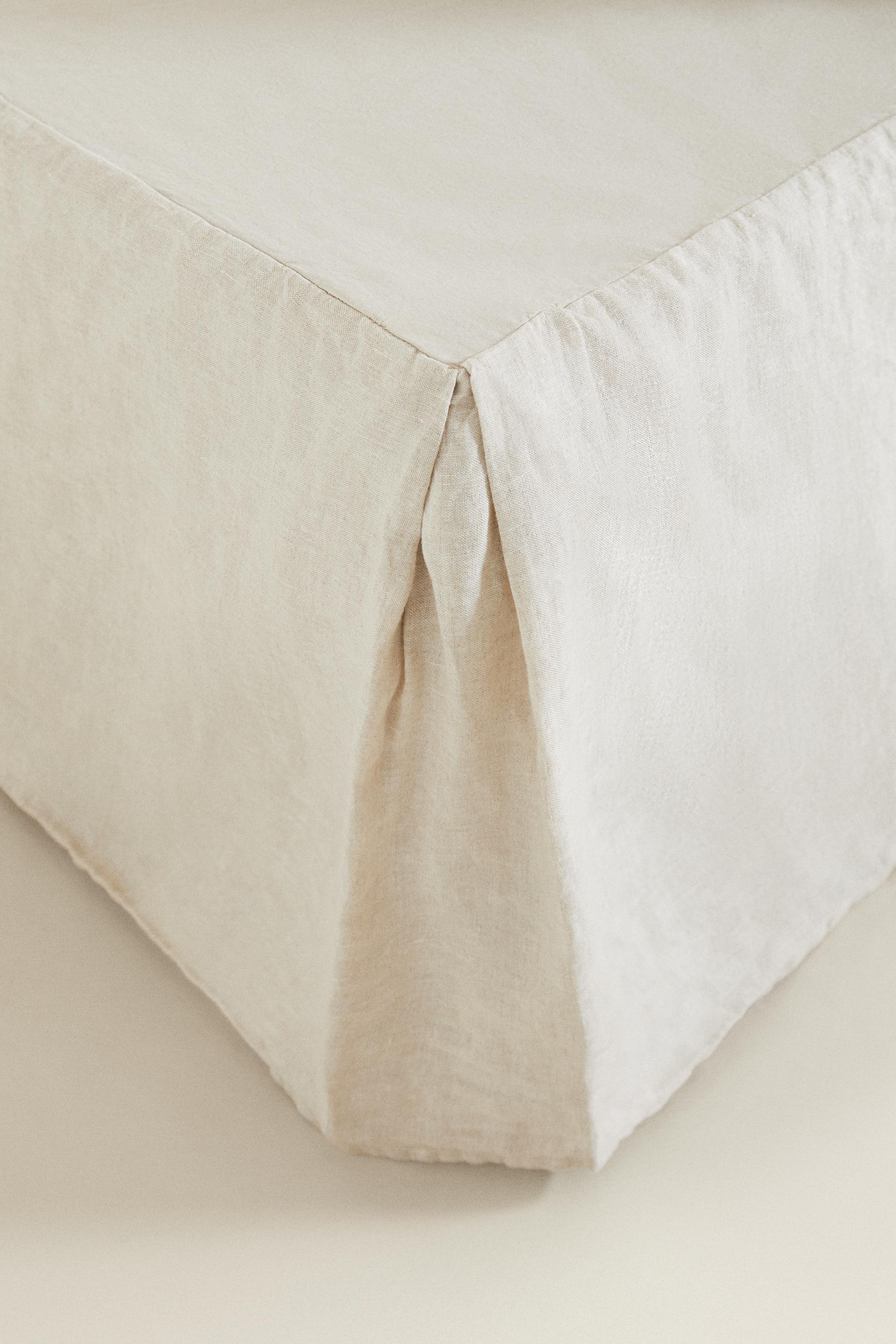 FADED LINEN BEDSKIRT — Light beige