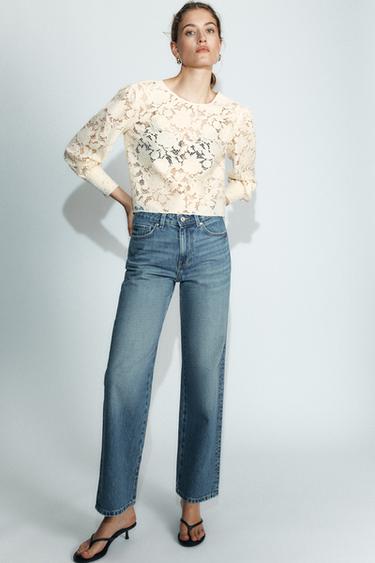 Zara LACE BUTTON-UP SHIRT - Ecru