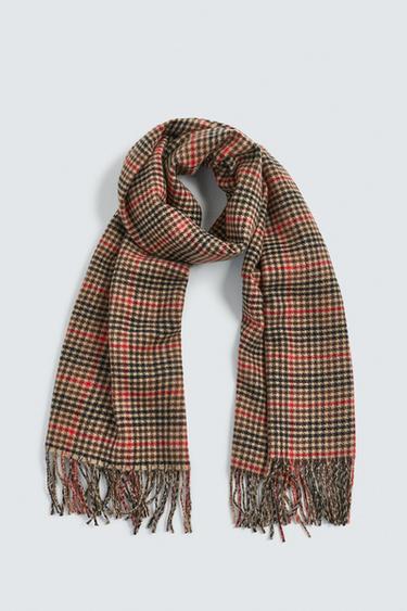 ÉCHARPE À CARREAUX ET MÉLANGE DE VISCOSE - Marron foncé de Zara - Image 3