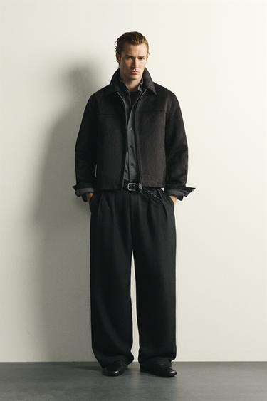 Zara RELAXED FIT FAUX SUEDE JACKET - Black