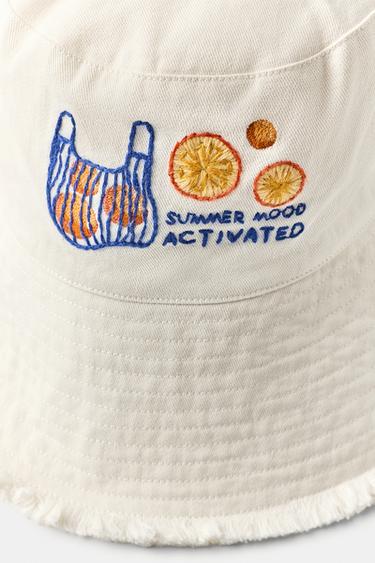 CHAPEAU BOB EN SERGÉ BRODÉ ORANGES - Écru de Zara - Image 2