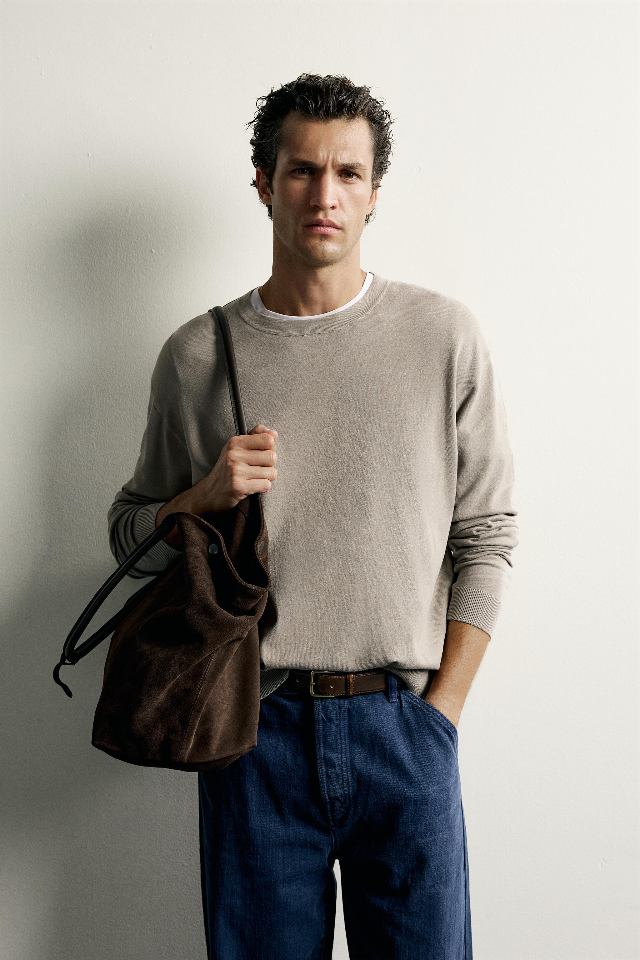 BASIC REGULAR FIT SWEATER — Gray / Beige