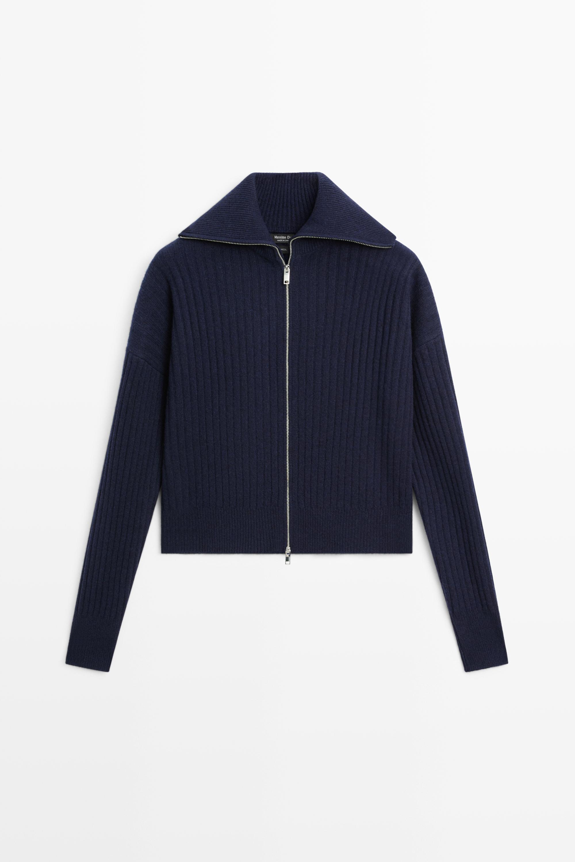 100% wool knit zip-up cardigan