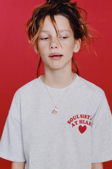 HEART PRINT T-SHIRT - Grey / Tan by Zara
