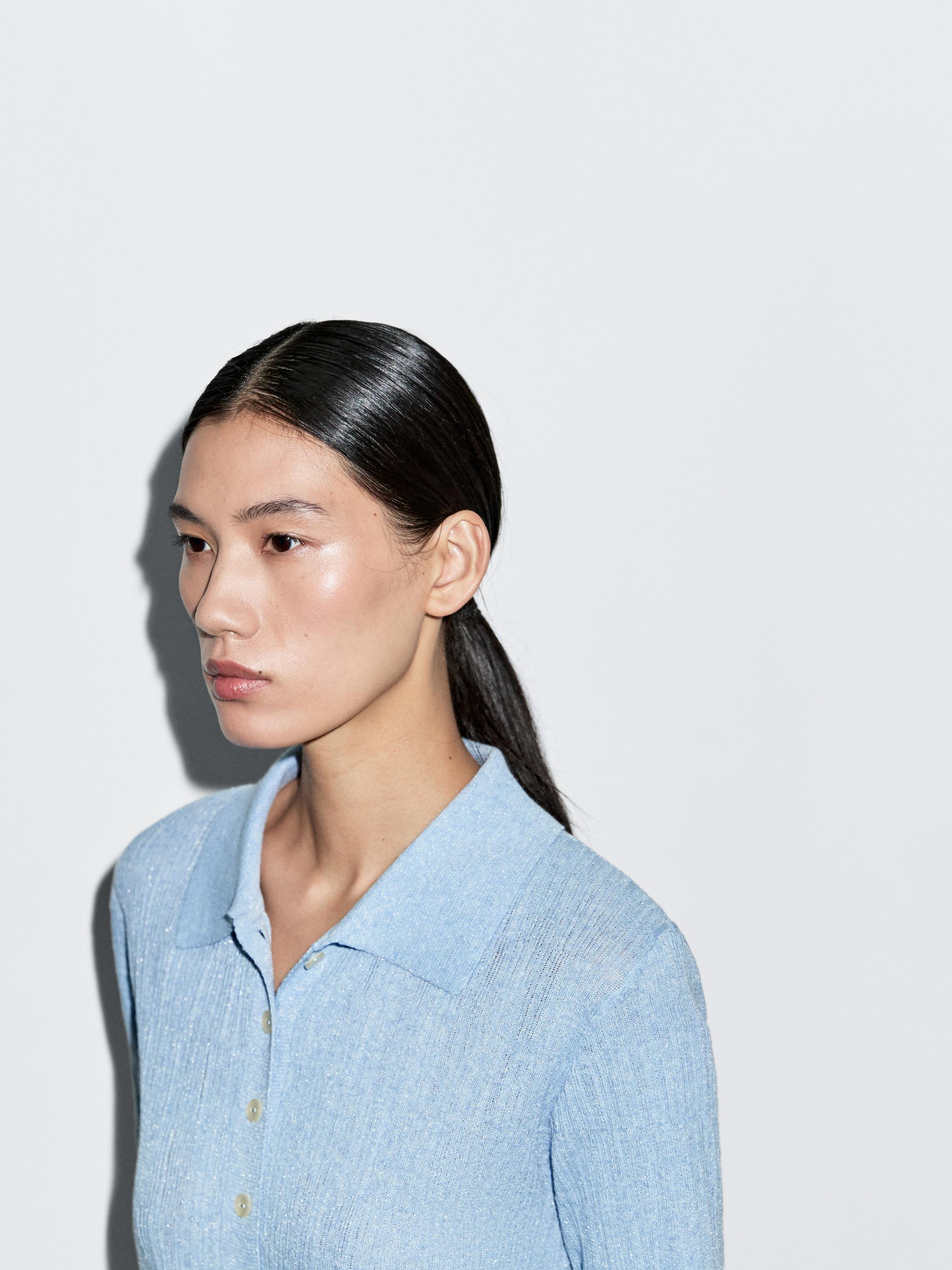 Textured knit polo sweater