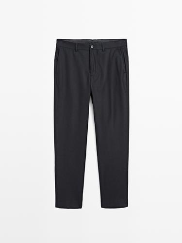 Pantalón franela efecto pana 100% lana - Marino de Zara