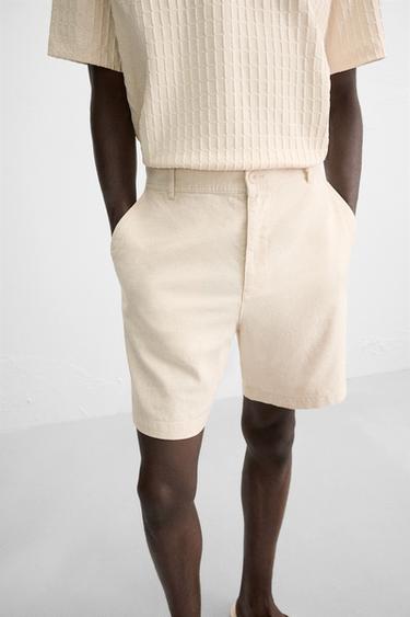 BERMUDA COTON - LIN - Beige clair de Zara - Image 4