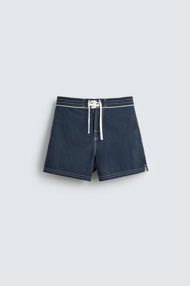 SHORT DRAWSTRING SWIMMING TRUNKS - Blue by Zara