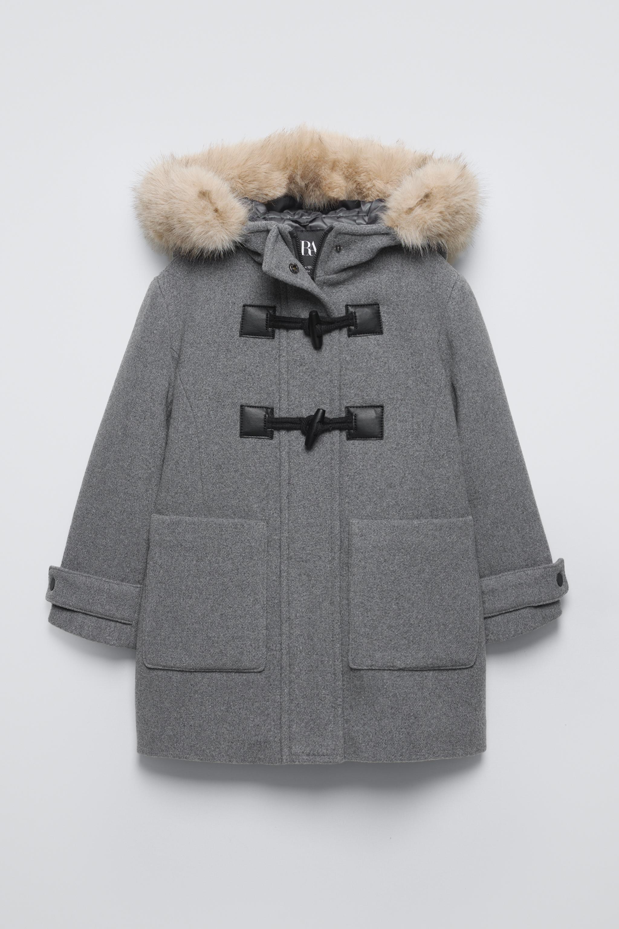 FAUX FUR HOODED DUFFLE COAT