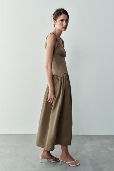 VESTIDO TIRANTES COMBINADO - Khaki oscuro de Zara