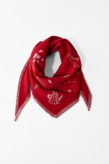 MAXI BANDANA S VÝŠIVKOU - Červená zn. Zara