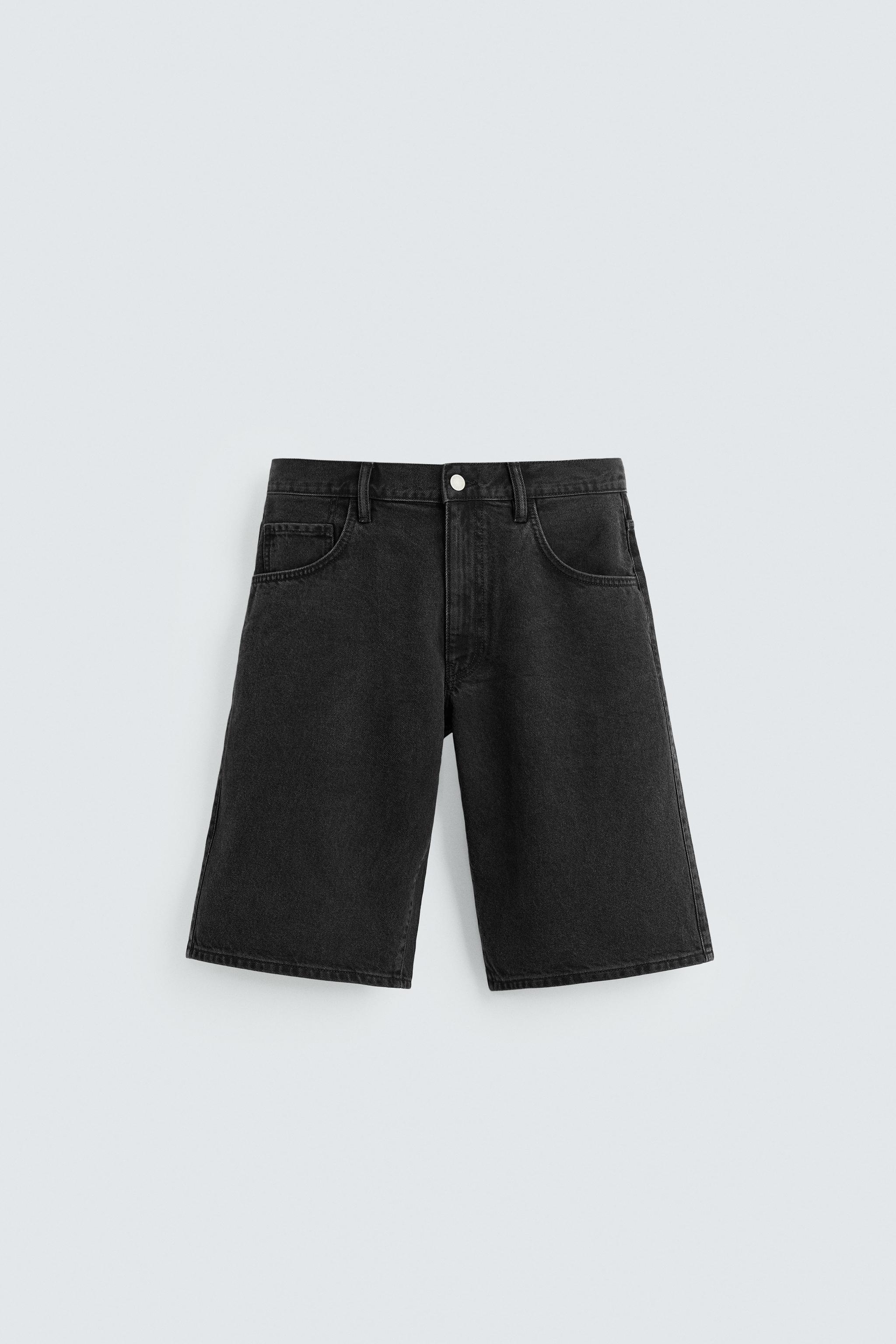 【zara】ミッドライズ バギーフィット デニムバミューダショーツ ZARA リボン刺繍付き ミッドライズ バギーフィット デニム