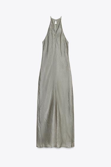 ROBE MIDI HALTER BRILLANTS - Gris moyen de Zara - Image 5