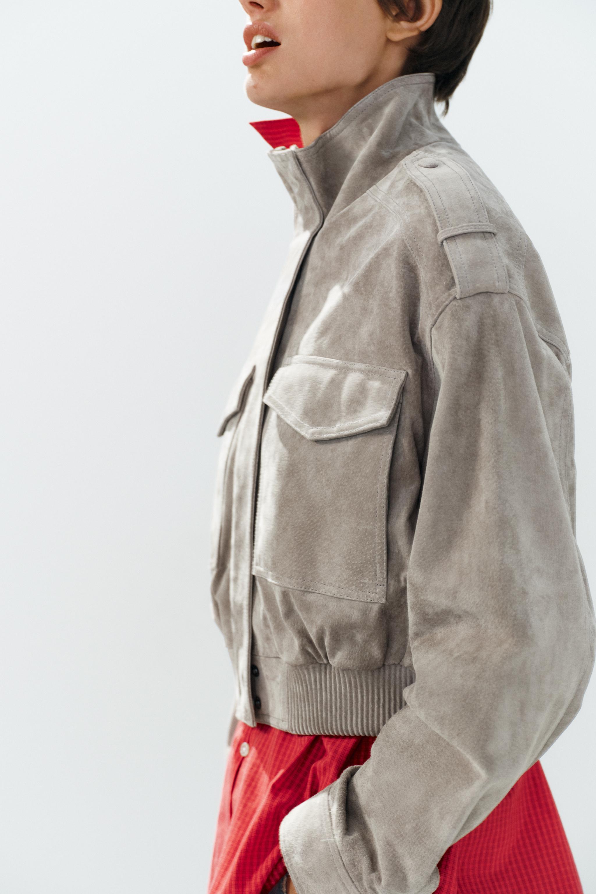 Женские куртки Zara 100% LEATHER CROPPED JACKET WITH TABS — фото 4