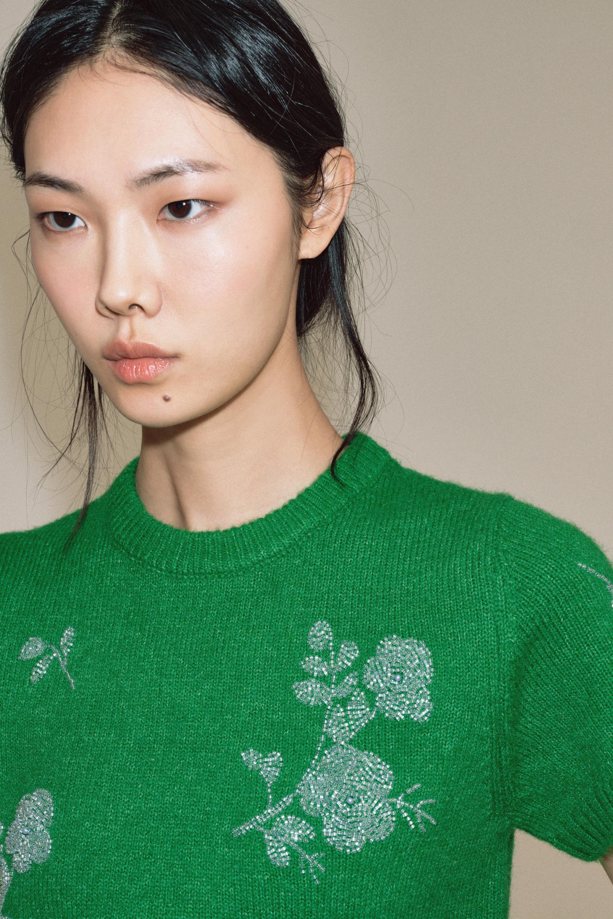 Beaded Short-Sleeve Knit Sweater by Zara