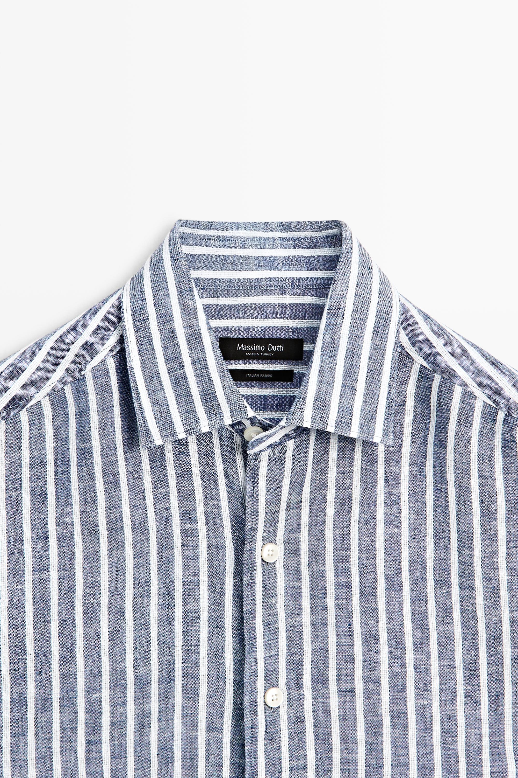 Regular fit striped 100% linen shirt