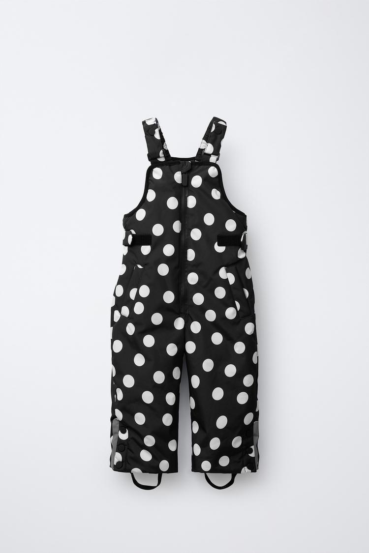 WATER-RESISTANT AND WINDPROOF POLKA DOT SKI OVERALLS Black