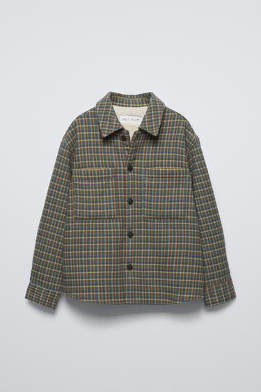 CHECK OVERSHIRT WITH FAUX SHEARLING - Blue by Zara - Image 0
