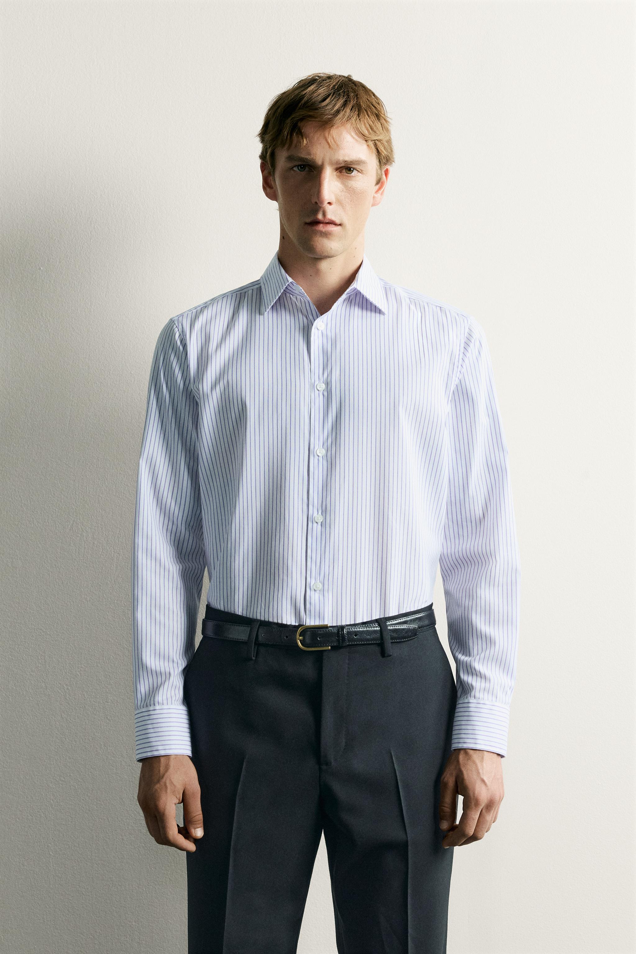 EASY CARE TEXTURED SHIRT — White / Navy
