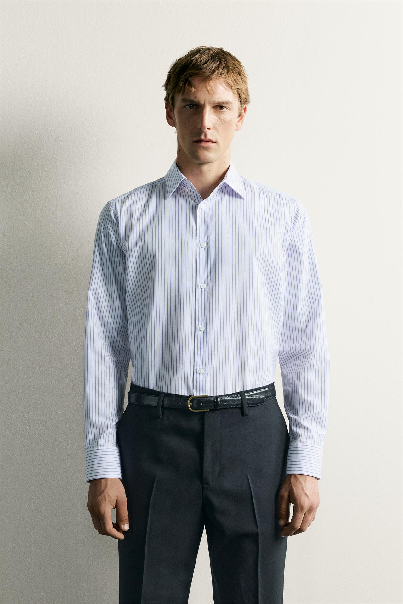 EASY CARE TEXTURED SHIRT — White / Navy