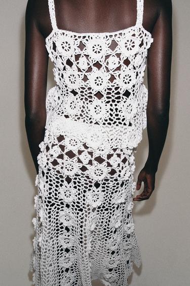 CROCHET KNIT FLORAL TOP - White by Zara