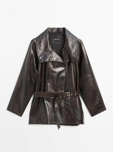 Veste ceinture en cuir nappa - Marron de Zara