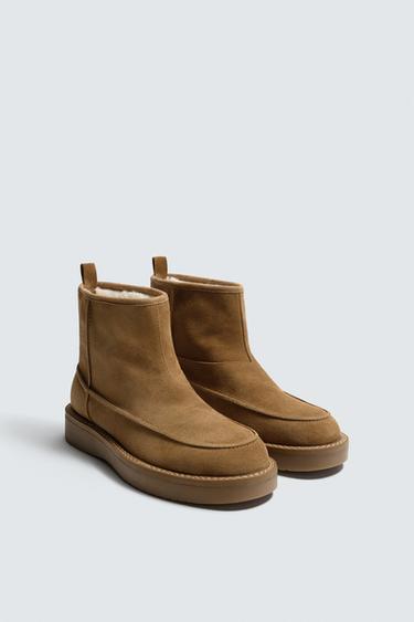 Zara LEATHER BOOTS - Beige