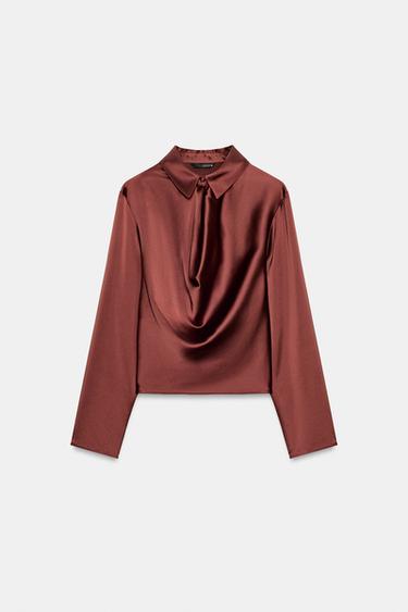 BLUSA SATINADA ABERTURA - Terracota de Zara - Imagen 0