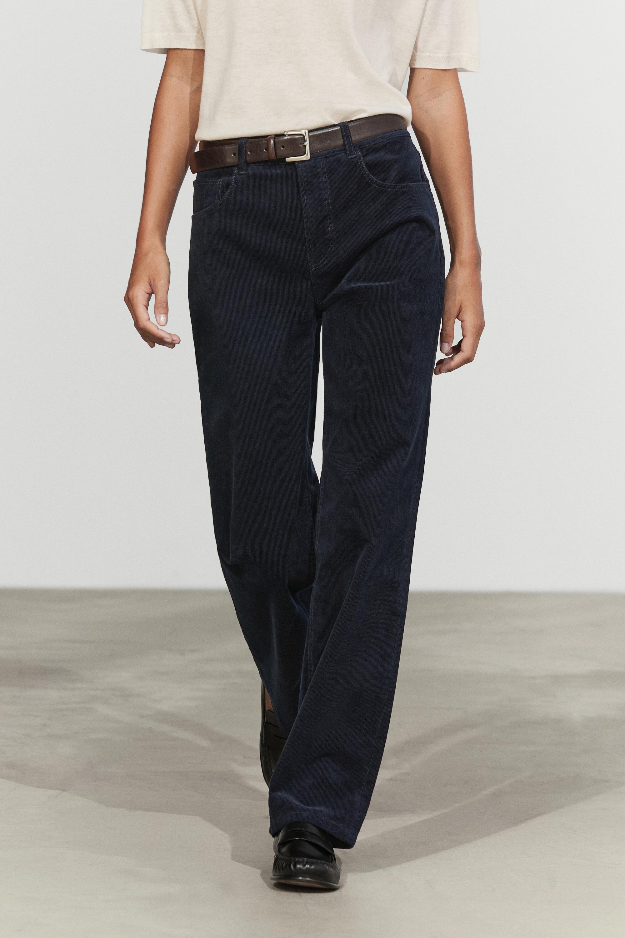 Pantalon slim straight taille moyenne en microvelours