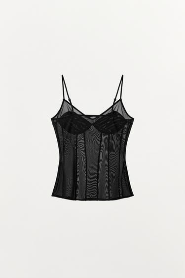 TULLE CAMISOLE TOP - Black by Zara - Image 4