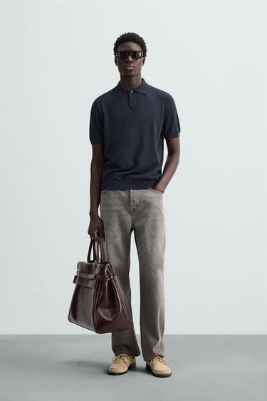 POLO DE MALHA DE ALGODÃO - Azul-marinho-escuro da Zara - Imagem 0