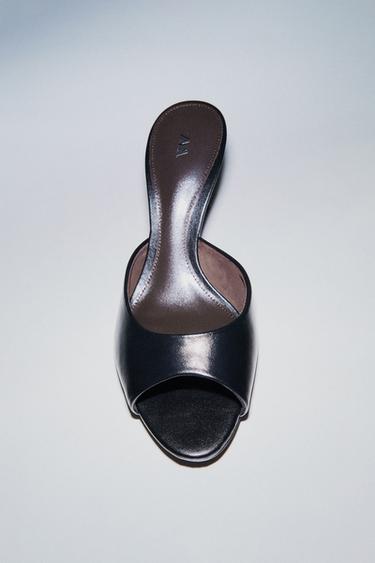 LEATHER SLINGBACK SANDALS - Black by Zara