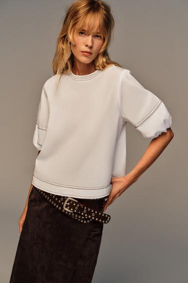 PUFF SLEEVE TOPSTITCH SHIRT - White de Zara - Image 1