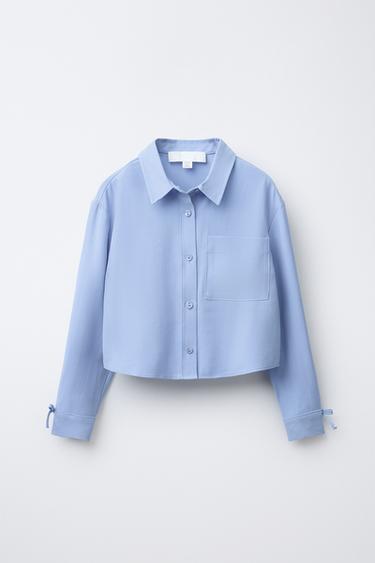 FLIESSENDE BLUSE MIT SCHLEIFEN - Blau von Zara
