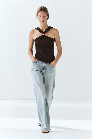 Top halter tirantes joya - Marrón de Zara - Imagen 0
