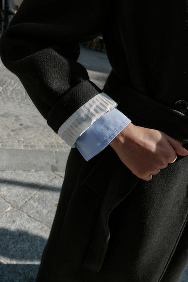 LONG WOOL COAT WITH BELT - Black by Zara - Image 4