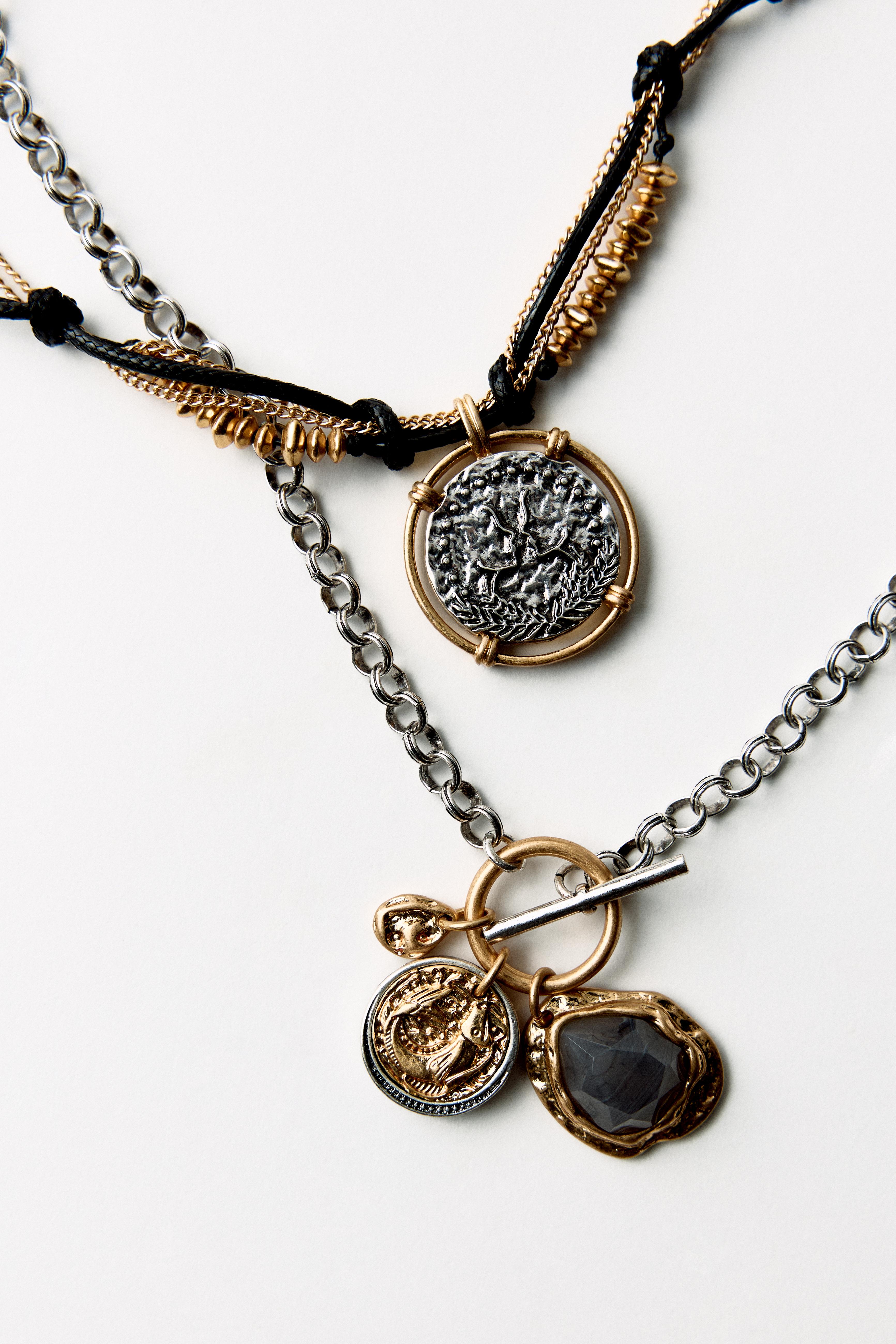 PACK OF CHAIN AND CORD COIN NECKLACES