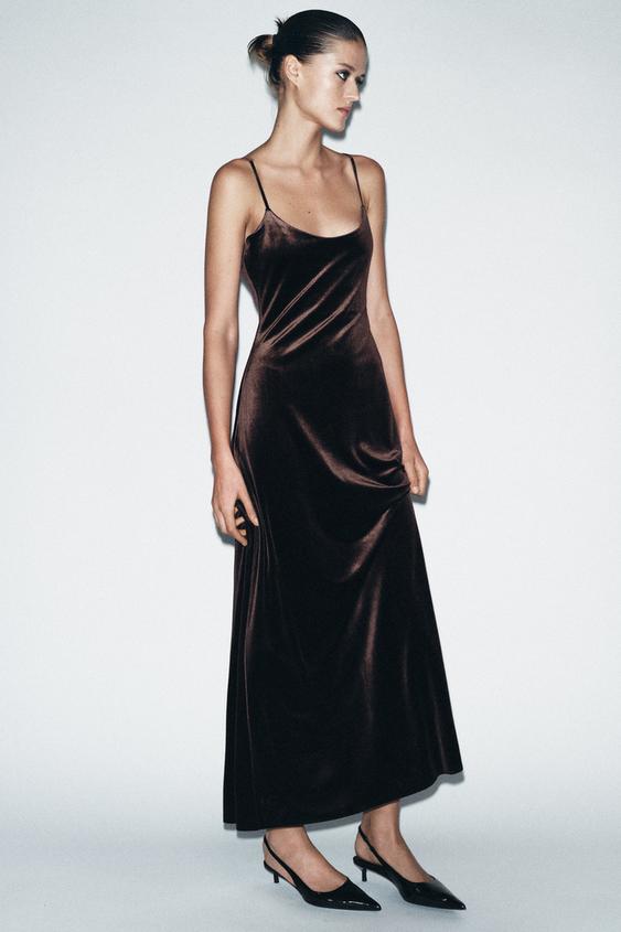 2025 Chic Damen Maxi kleid Eleganter Samt Gürtel mit hoher Taille V-Ausschnitt L