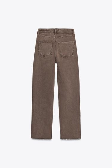TRF HIGH-WAIST CROPPED FLARE JEANS - Brown by Zara