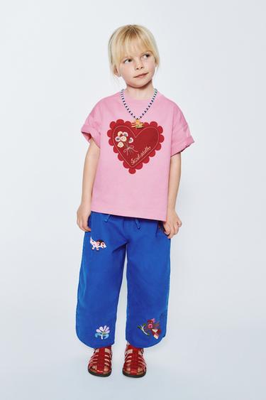 Zara HEART EMBROIDERED T-SHIRT SISSEL EDELBO X ZARA KIDS - Pink