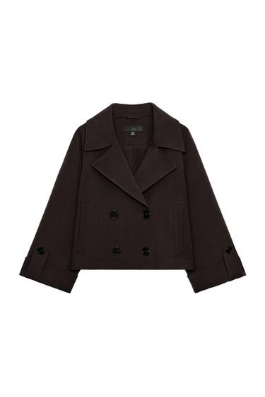 SHORT TRENCH COAT WITH ROLLED-UP SLEEVES - Brown by Zara