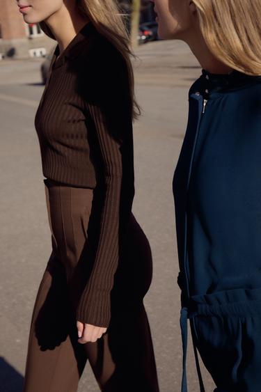 Zara PANTS WITH A HIGH WAIST - Brown