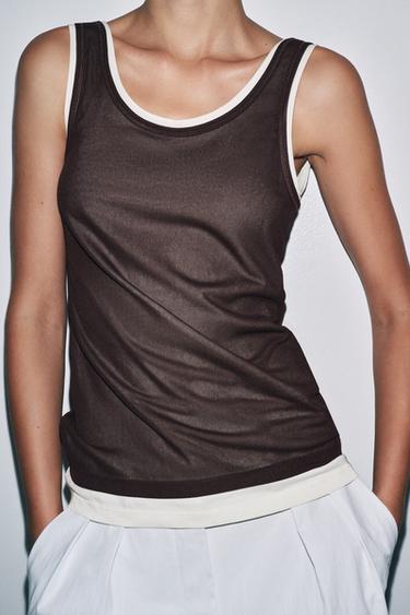 DOUBLE STRAP T-SHIRT - Brown by Zara - Image 1