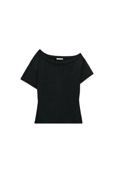 T-SHIRT EN COTON ÉPAIS À MANCHES COURTES - Noir de Zara